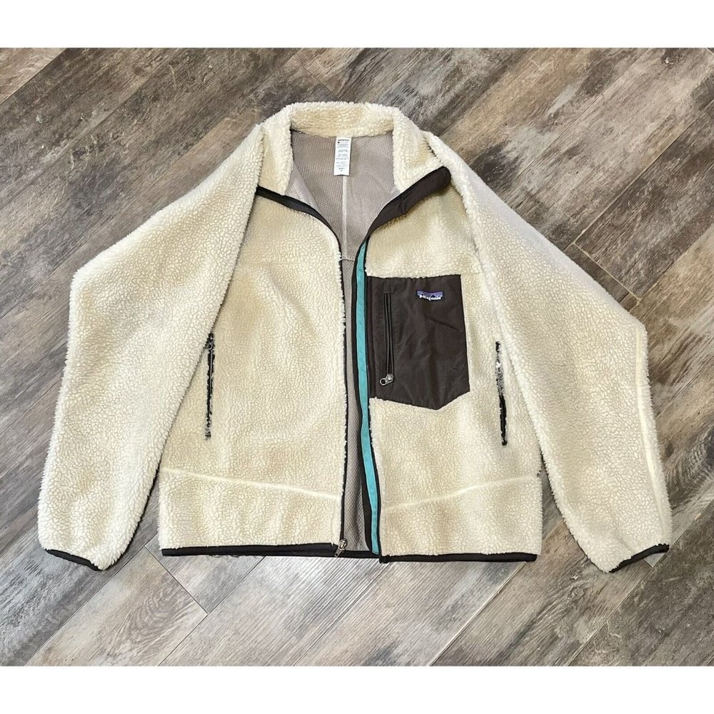 Patagonia retro-x deep pile fleece jacket Cream oatmeal off white Blue Men's L